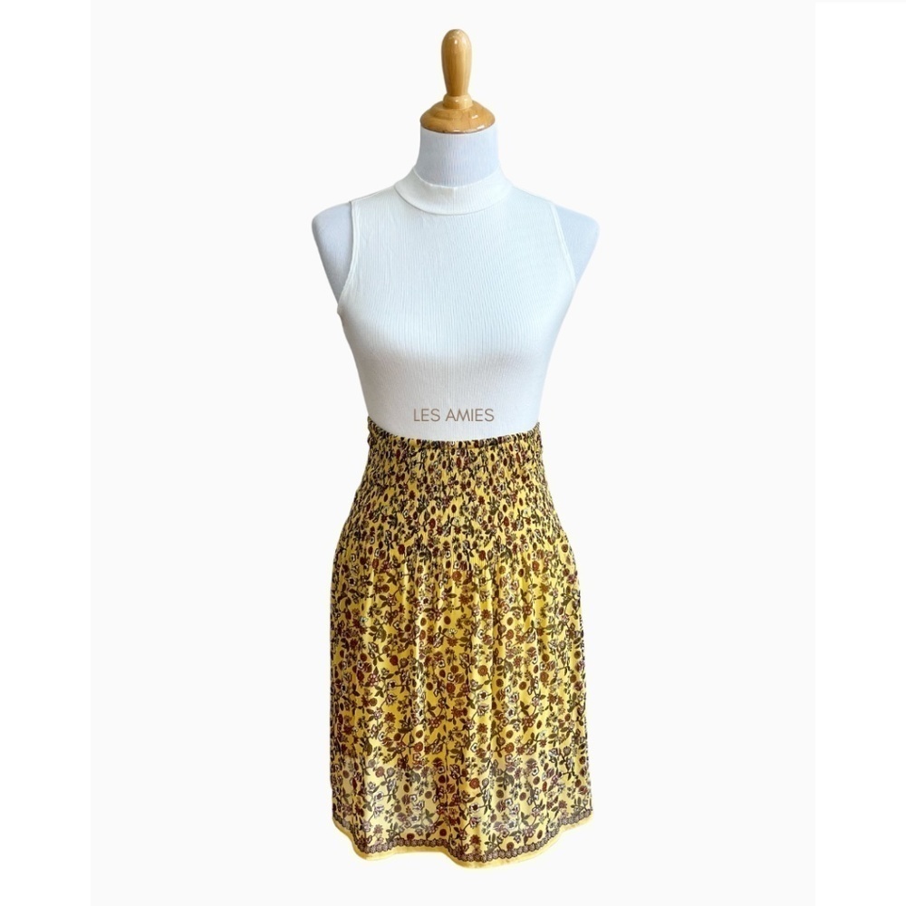 MAX STUDIO Womens Gathered Waist Floral Yellow High Waist Skirt Medium